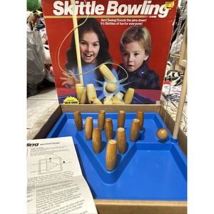 Vtg 1987 Original Skittle Bowl Bowling Game #44 Pressman Solid Wood Wooden Pins